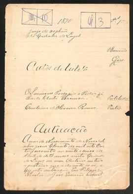 Autos de Tutela dos menores Procopio e Pedro