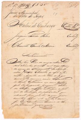 Autos de Embargo de Joaquim Taborda Ribas contra Clemente Paulo Maria